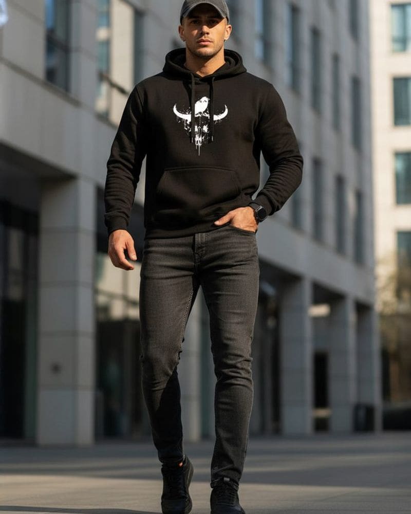Čierna mikina s trendy potlačou – fotka 3