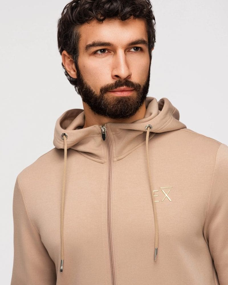 Pánska béžová mikina na zips – fotka 3