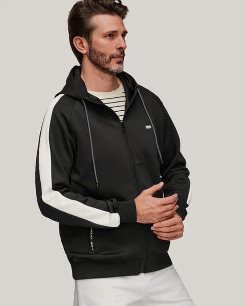 Čierna mikina s kapucňou a ozdobným pásom