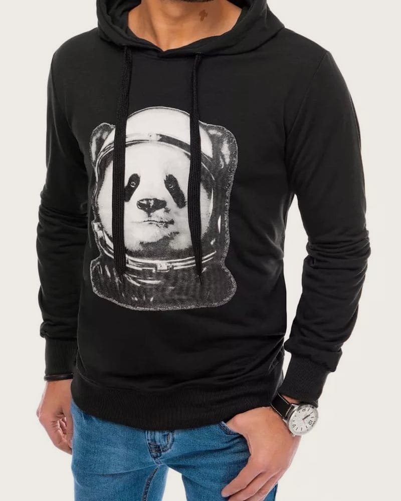 Originálna čierna mikina s potlačou Panda