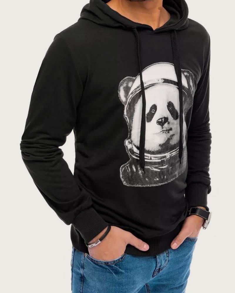 Originálna čierna mikina s potlačou Panda – fotka 3