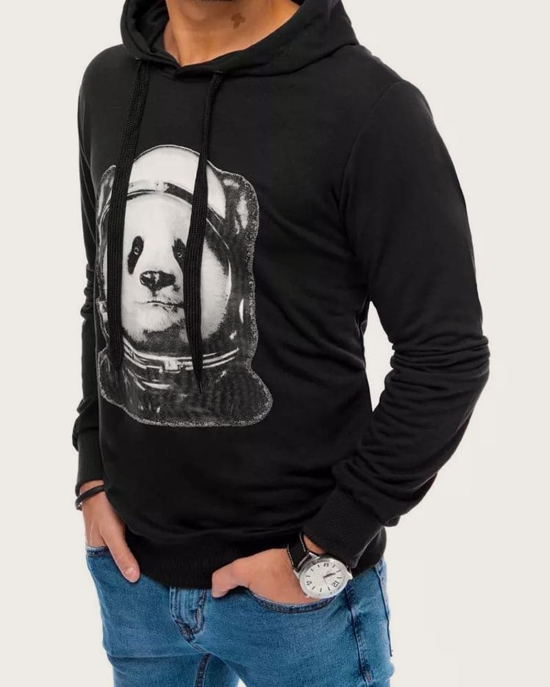 Originálna čierna mikina s potlačou Panda – fotka 4