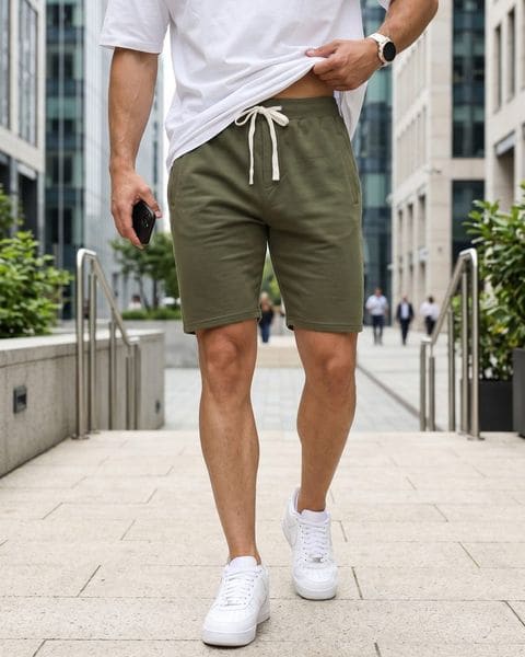 Basic pánske khaki teplákové kraťasy