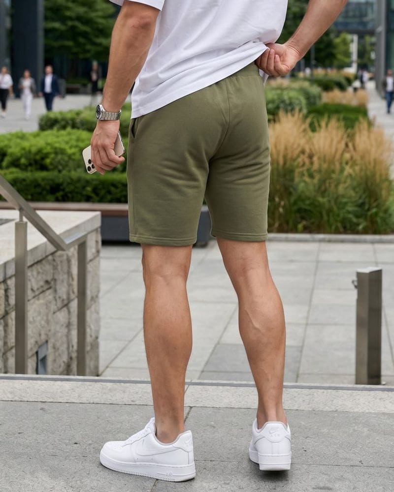 Basic pánske khaki teplákové kraťasy – fotka 2