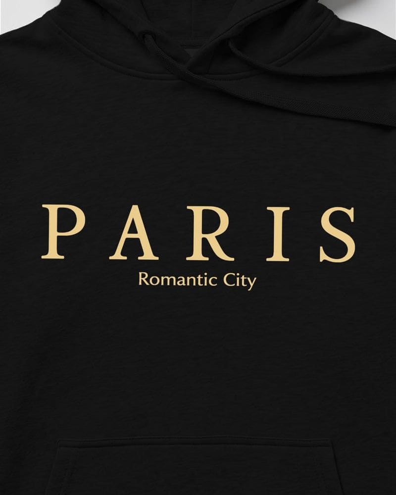 Čierna mikina s kapucňou a s nápisom mesta Paris – fotka 4