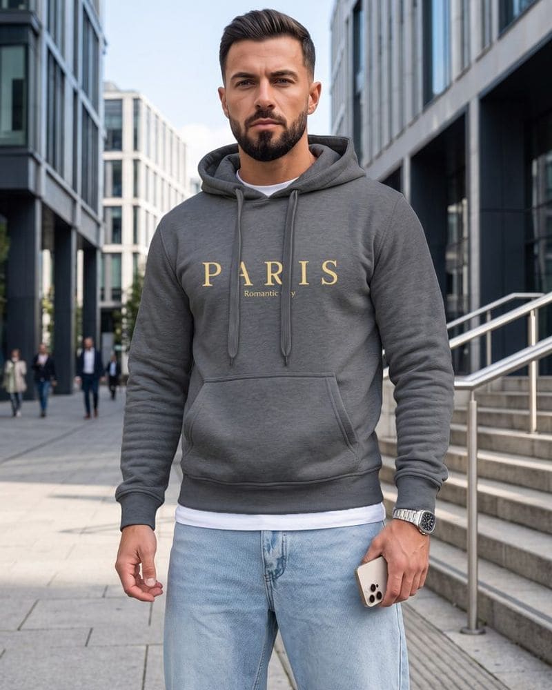 Grafitová mikina s kapucňou a s nápisom mesta Paris – fotka 2