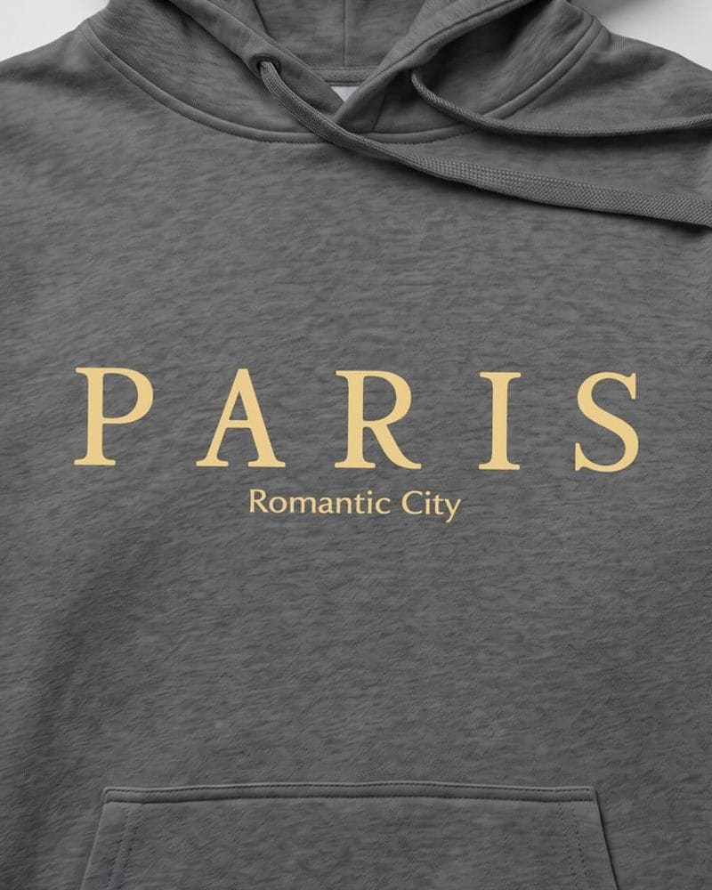 Grafitová mikina s kapucňou a s nápisom mesta Paris – fotka 3