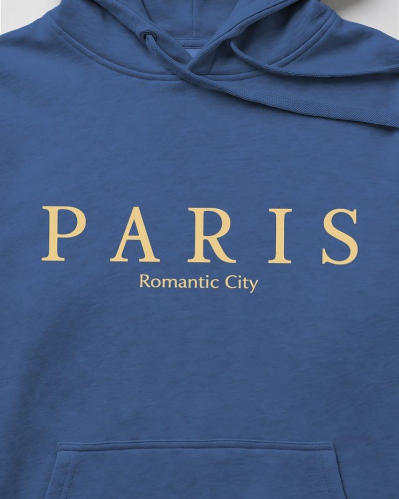 Modrá mikina s kapucňou a s nápisom mesta Paris – fotka 3