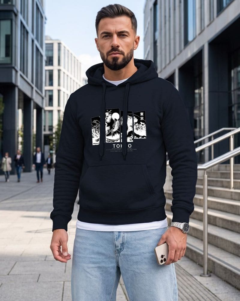 Granátová mikina s kapucňou s potlačou Tokyo – fotka 2