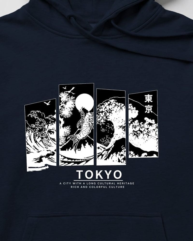 Granátová mikina s kapucňou s potlačou Tokyo – fotka 3