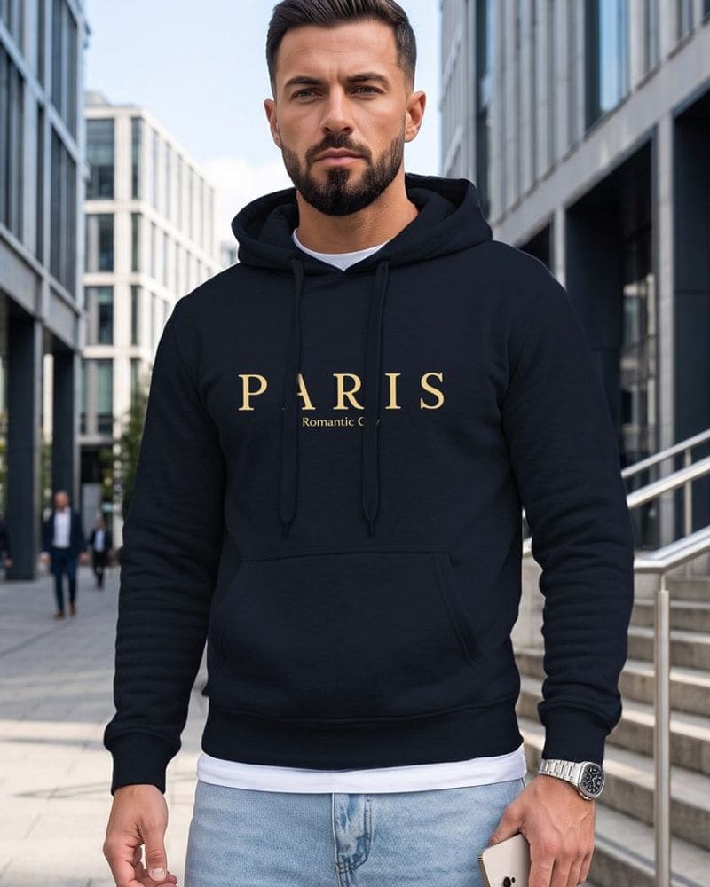 Granátová mikina s kapucňou a s nápisom mesta Paris