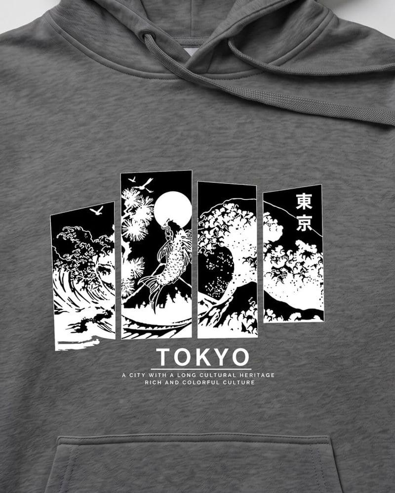Grafitová mikina s kapucňou s potlačou Tokyo – fotka 3