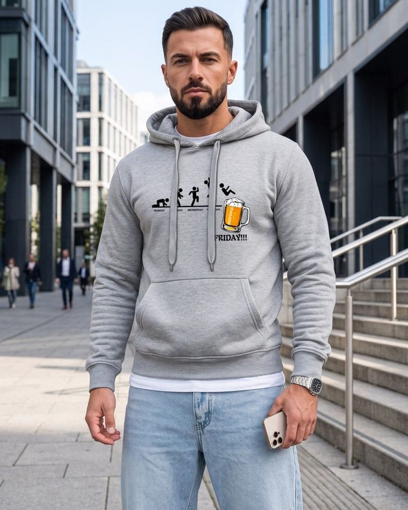Trendy šedá mikina s potlačou a s kapucňou – fotka 2
