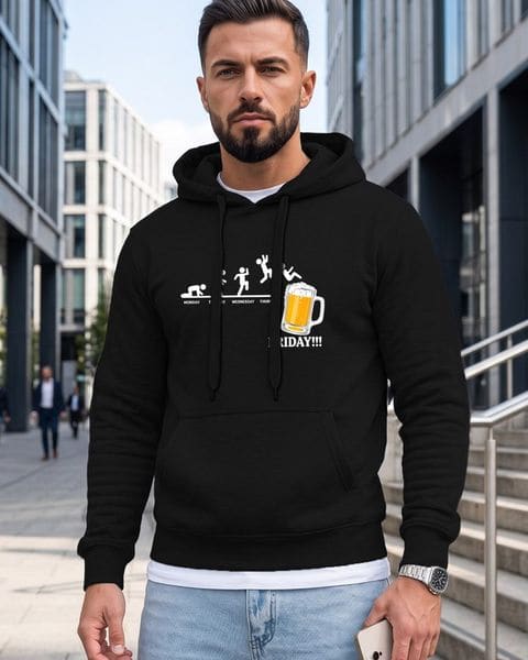 Trendy čierne mikina s potlačou a s kapucňou