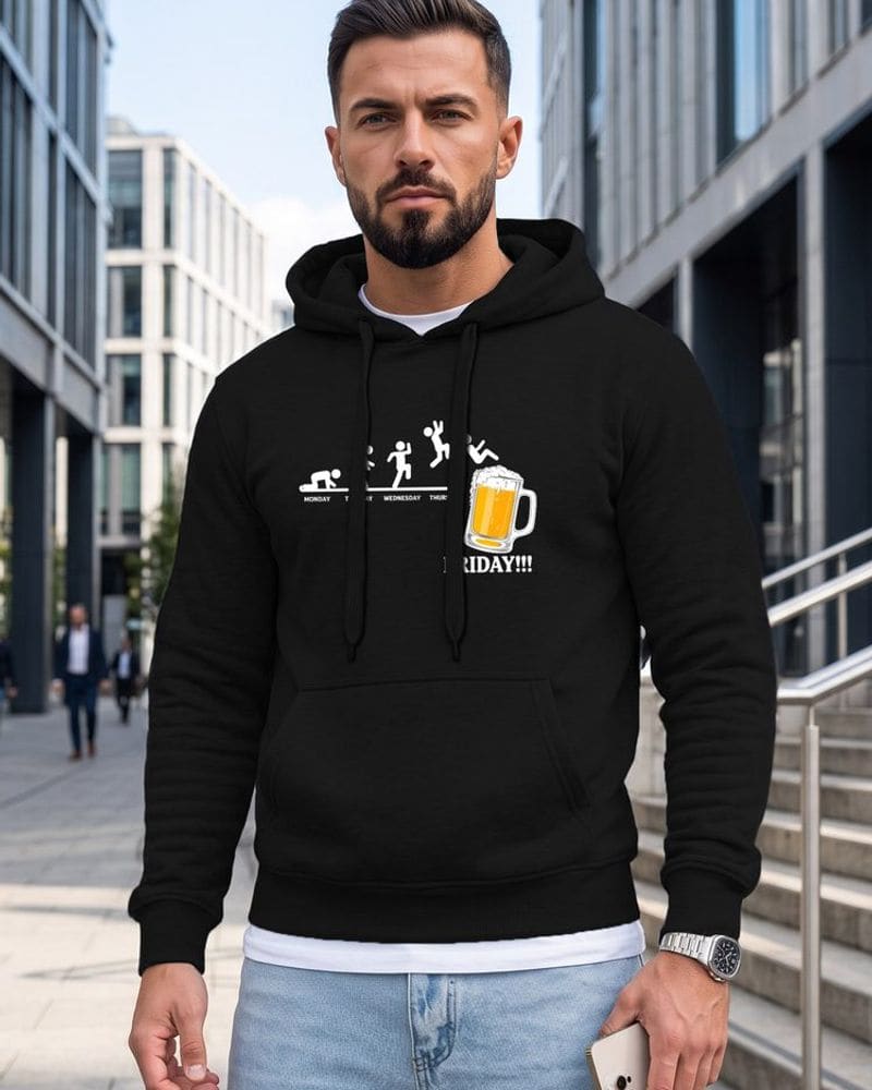 Trendy čierne mikina s potlačou a s kapucňou
