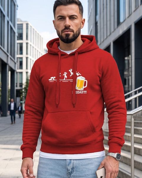 Trendy červená mikina s potlačou a s kapucňou
