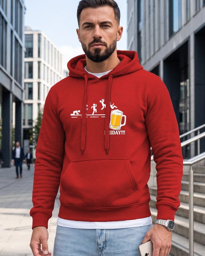 Trendy červená mikina s potlačou a s kapucňou