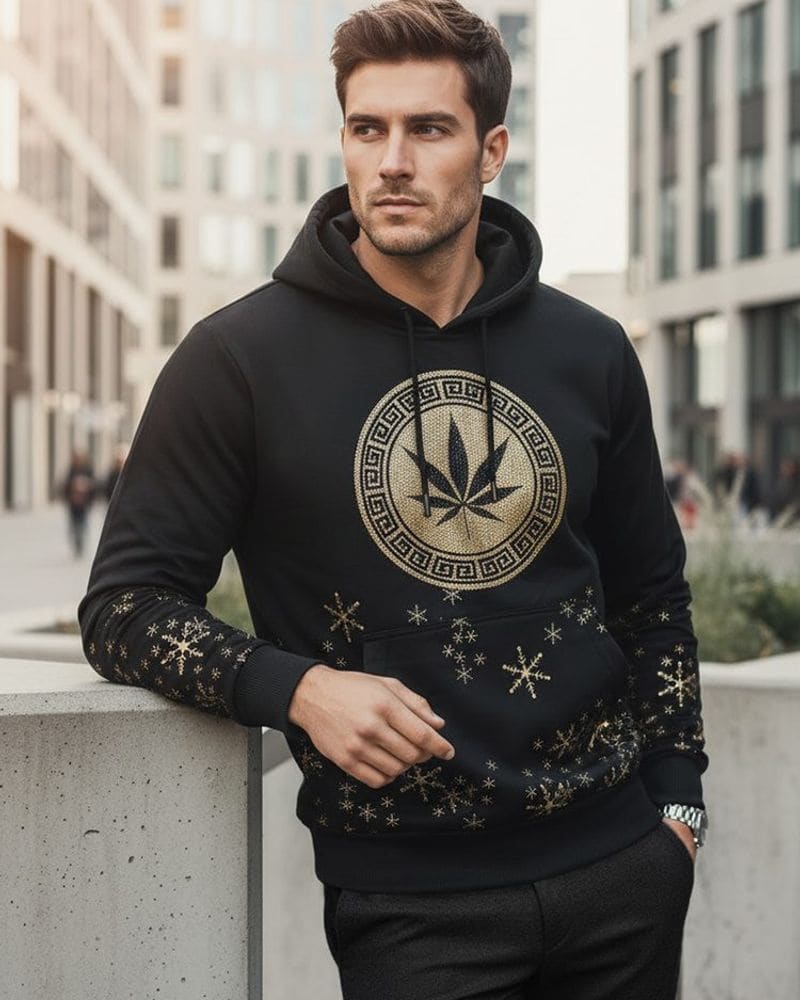 Čierno-zlatá trendy mikina s kapucňou – fotka 2