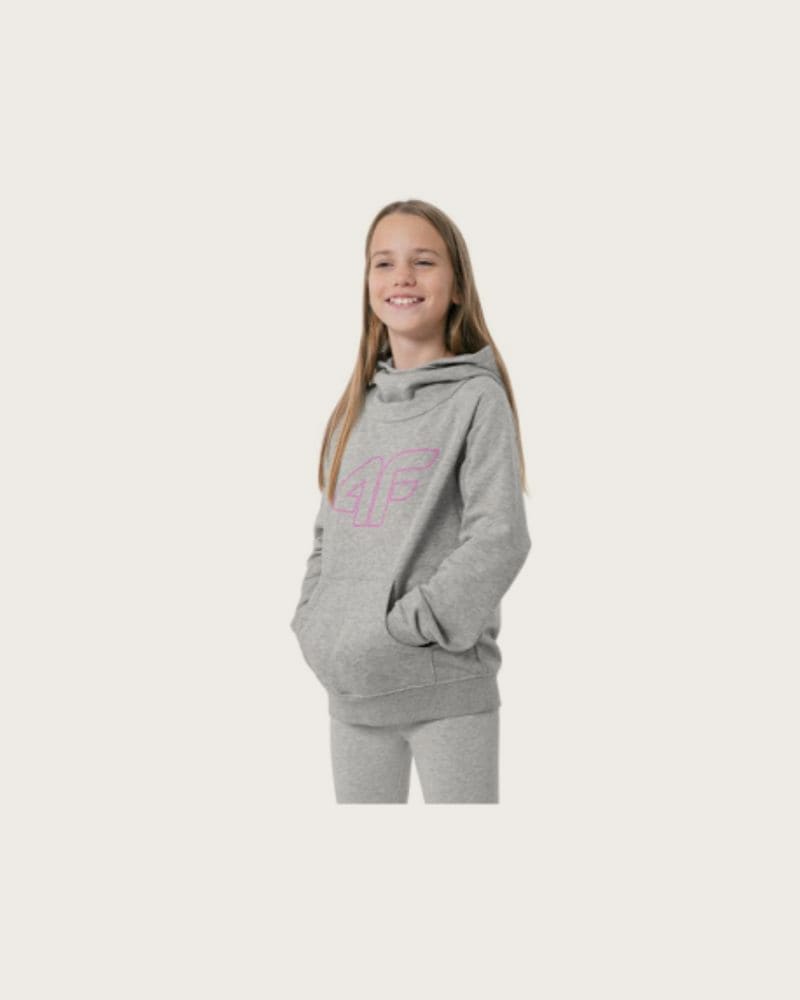 Dievčenská mikina s kapucňou 4F JUNIOR GIRLS SWEATSHIRT JBLD002-25M-GREY MELANGE