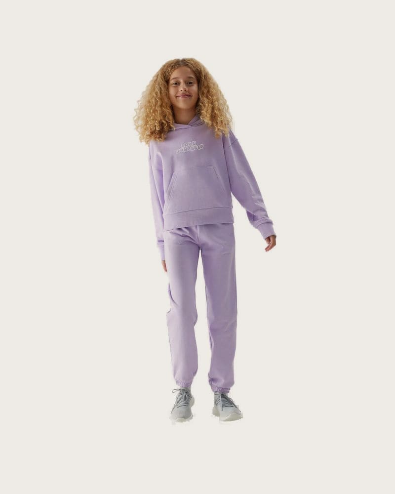 Dievčenské tepláky 4F JUNIOR TROUSERS-JAW23TTROF426-52S-LIGHT VIOLET – fotka 3