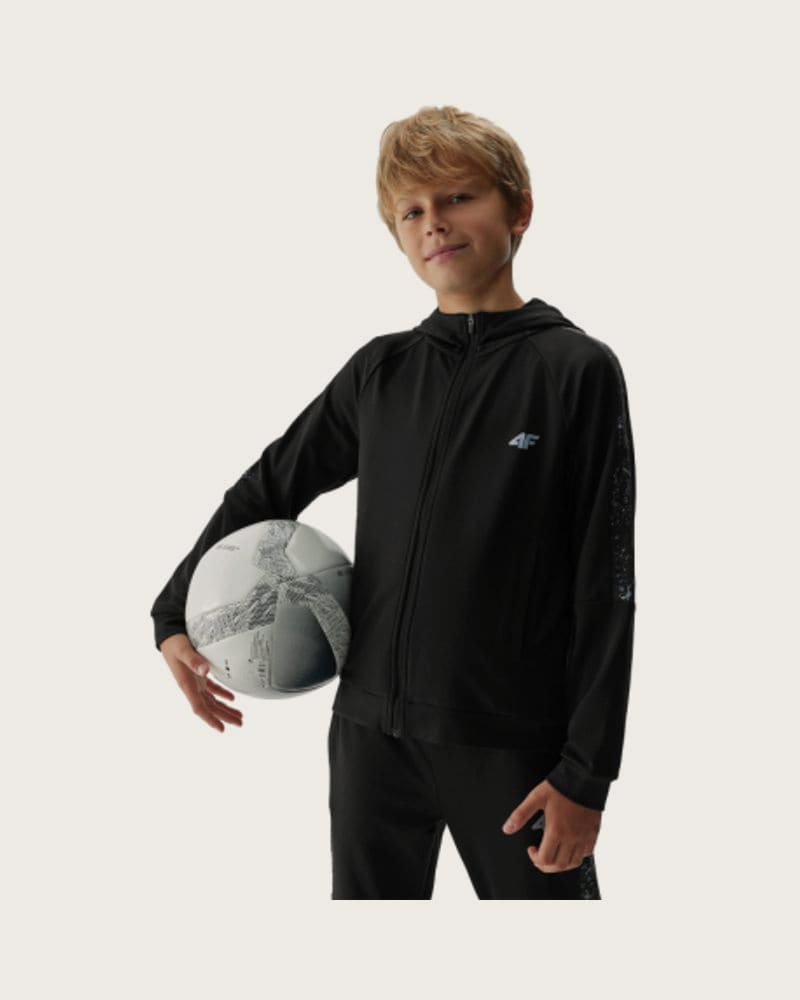 Chlapčenská zateplená tréningová mikina so zipsom 4F JUNIOR SWEATSHIRT FNK-JAW23TFSWM205-20S-DEEP BLACK