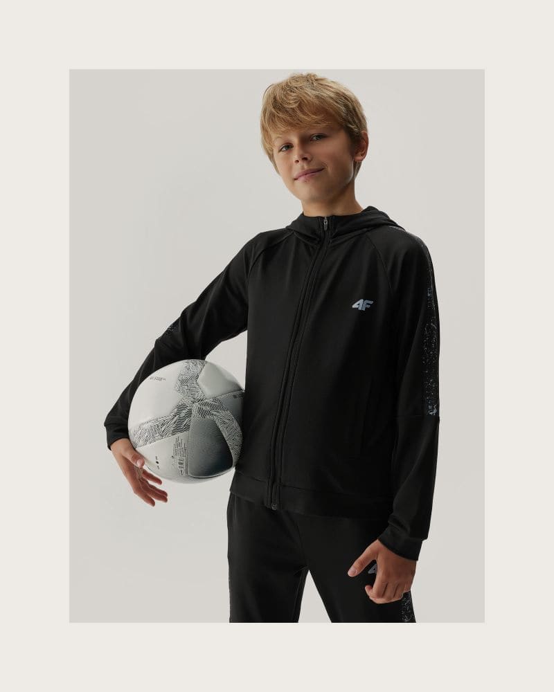 Chlapčenská zateplená tréningová mikina so zipsom 4F JUNIOR SWEATSHIRT FNK-JAW23TFSWM205-20S-DEEP BLACK – fotka 2