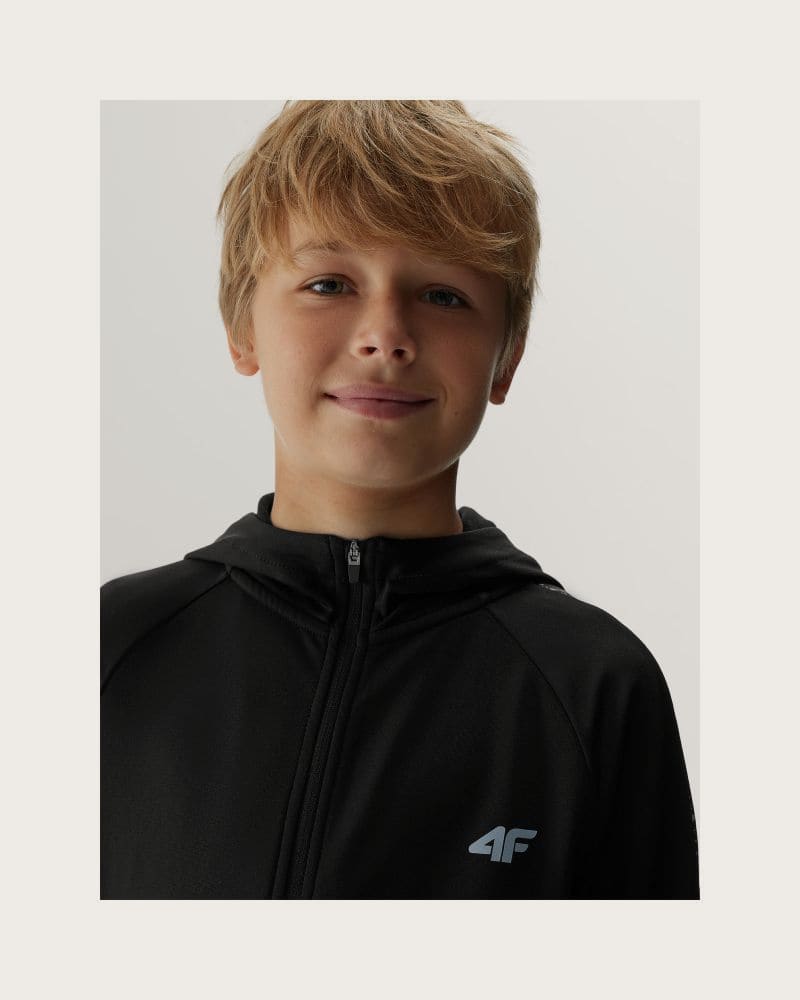 Chlapčenská zateplená tréningová mikina so zipsom 4F JUNIOR SWEATSHIRT FNK-JAW23TFSWM205-20S-DEEP BLACK – fotka 5
