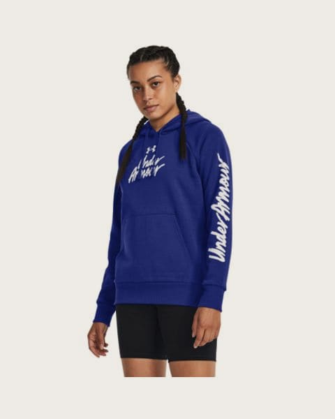Dámska zateplená tréningová mikina s kapucňou UNDER ARMOUR UA Rival Fleece Graphic Hdy-Royal BLU